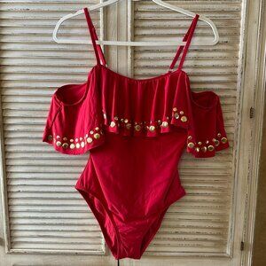Glamorous Athena Red Off The Shoulder Ruffle Swimsuit Sz 8